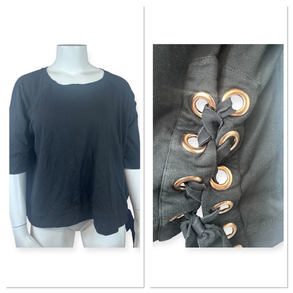 Nanette Lepore black top with gold grommets tie on the side size 2X